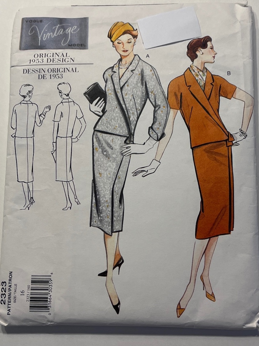 Vogue Vintage Pattern V2323 Suite 1953 Design Out-of-Print Size 16 NWT